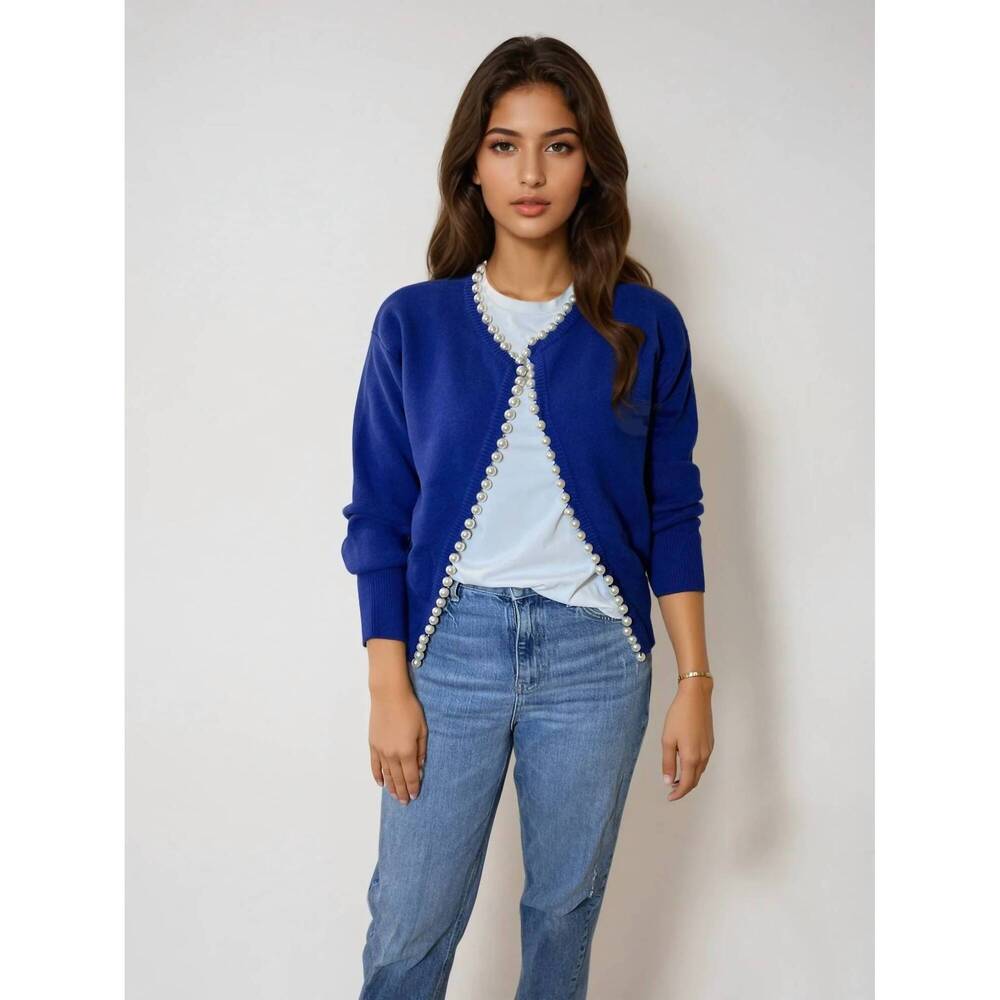 NEW SELF-SAME charlotte pearl trim cardigan in navy